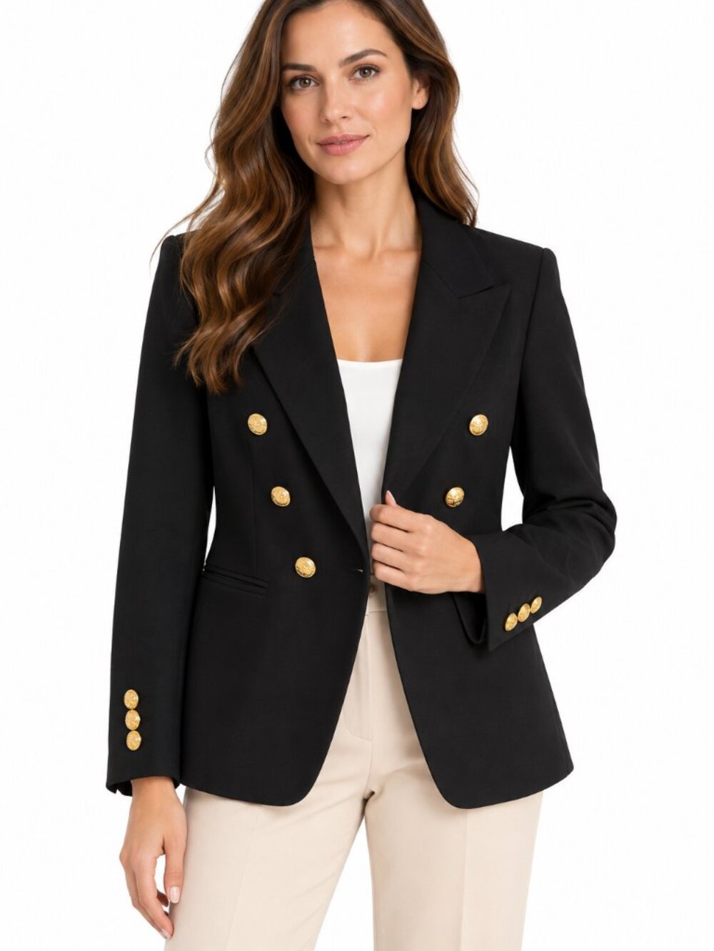 Banana Republic Wool Blend Double Breasted Blazer Gold Buttons Black Size 2P